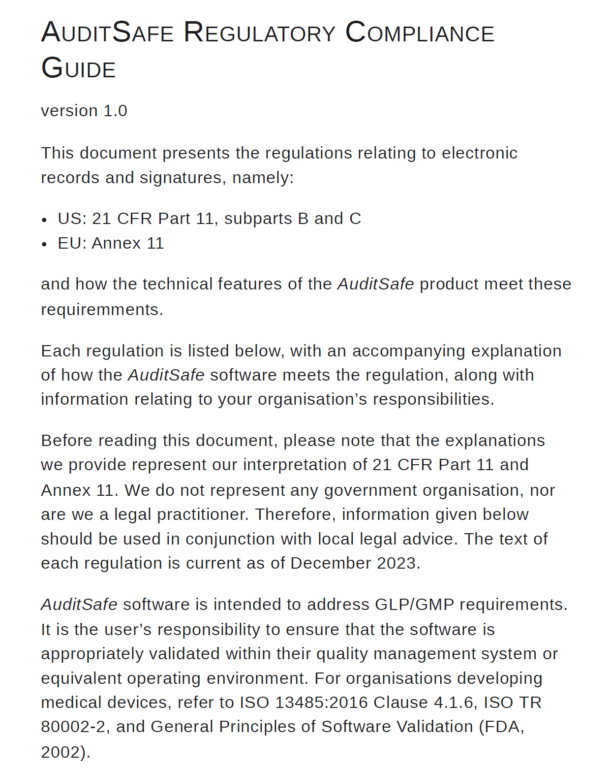 AuditSafe 21 CFR Part 11/GMP-compliance Guide
