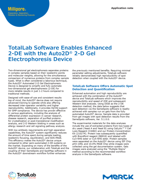 TotalLab software Merck Auto2D 2-D Gel Electrophoresis