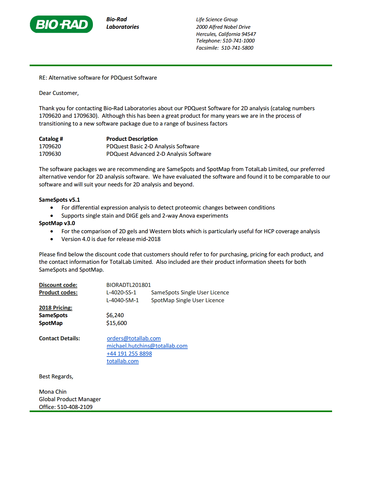 Bio-Rad PQQuest Discontinuation