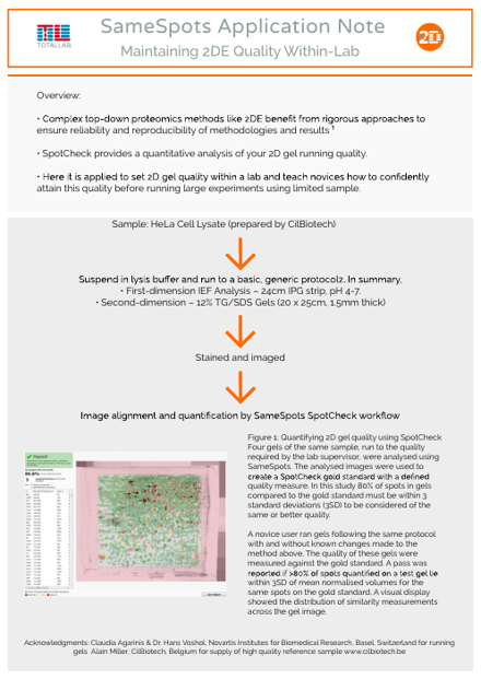 Cover page of the SameSpots application note Maintaining 2DE Quality Within-Lab